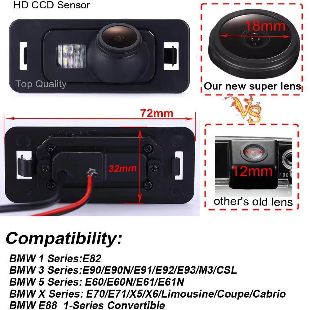 HD 1280*720  car rear back reverse parking camera for BMW 1 3 5 series X1 X5 X6 E93 E70 E90 E91 E92 E88 E60 wireless