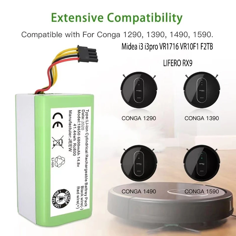14.4V 14.8V Li-ion Battery for Cecotec Conga 1290 1390 1490 1590，C50 LIFERO RX9 Midea i3 i3pro F2TB Robotic Vacuum Cleaner
