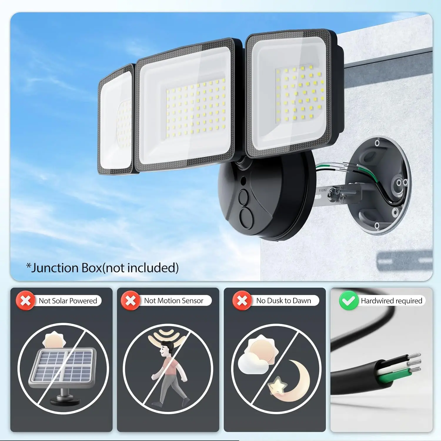 Luce di inondazione a LED da 130 W, illuminazione di sicurezza esterna da 13000 LM con testine regolabili IP65 impermeabili per garage e cortile