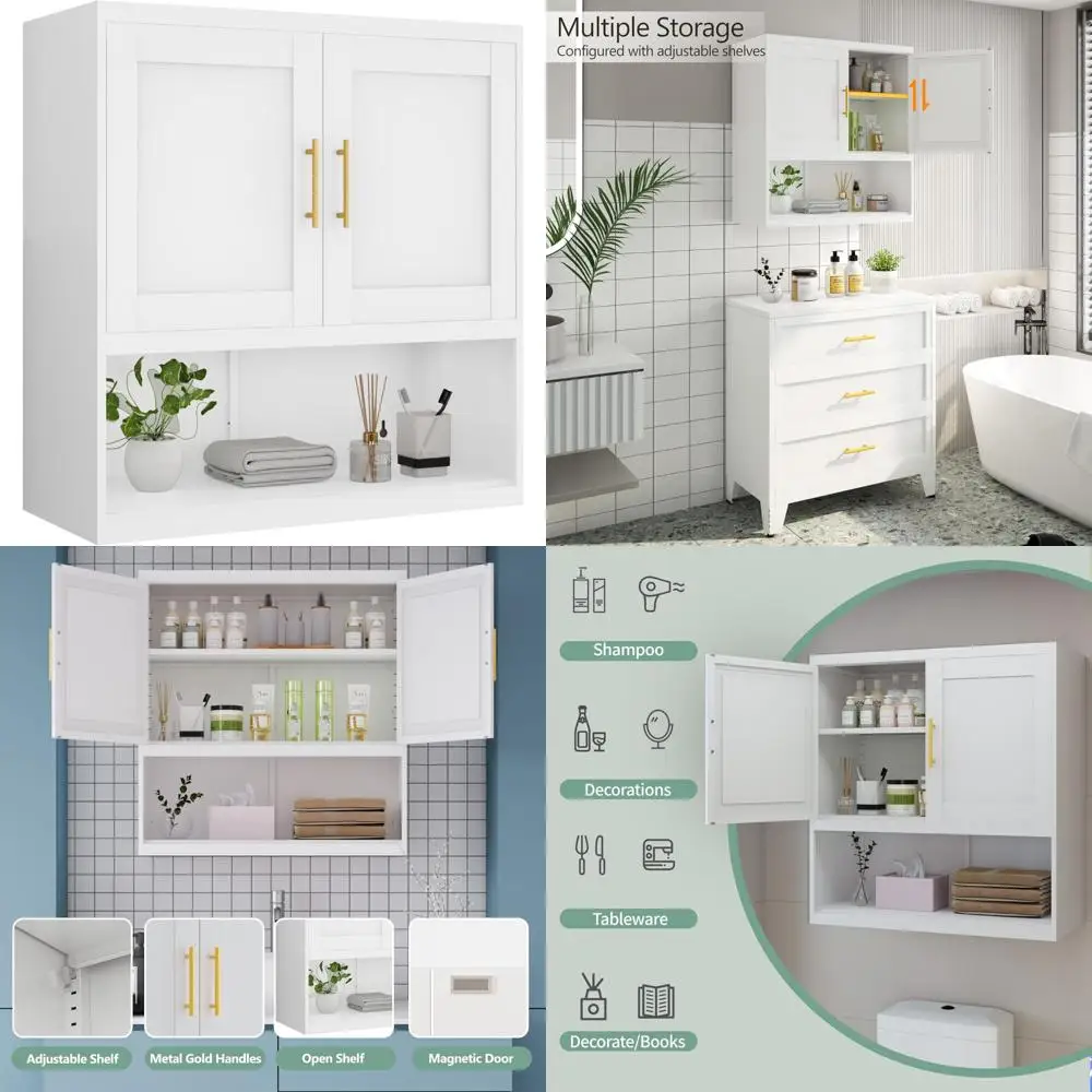 

White Wall-Mounted Bathroom Cabinet, 27.5 High with Adjustable Shelf, Medium-Size Over Toilet Storage