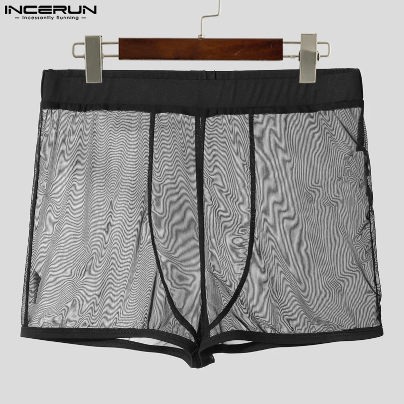 

INCERUN Men Shorts Solid Color Mesh See Through Sexy Men Bottoms Summer 2025 Fashion Skinny Casual Male Shorts S-3XL