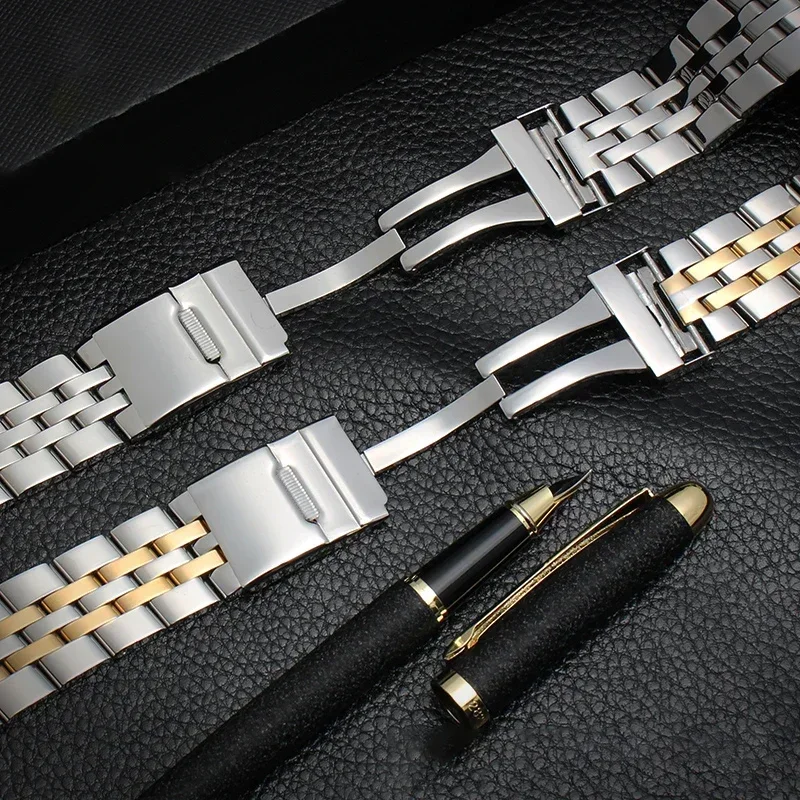 22mm 24mm High Quality Stainless Steel Watchband For Breitling Watch Strap Silver Gold Men Bracelet Push-Button Hidden Clasp