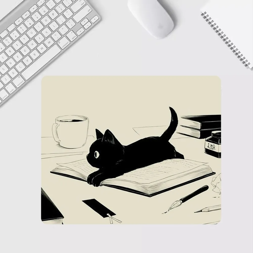 Alfombrilla de ratón de gato negro para ordenador, cojín antideslizante para teclado de mesa, escritorio