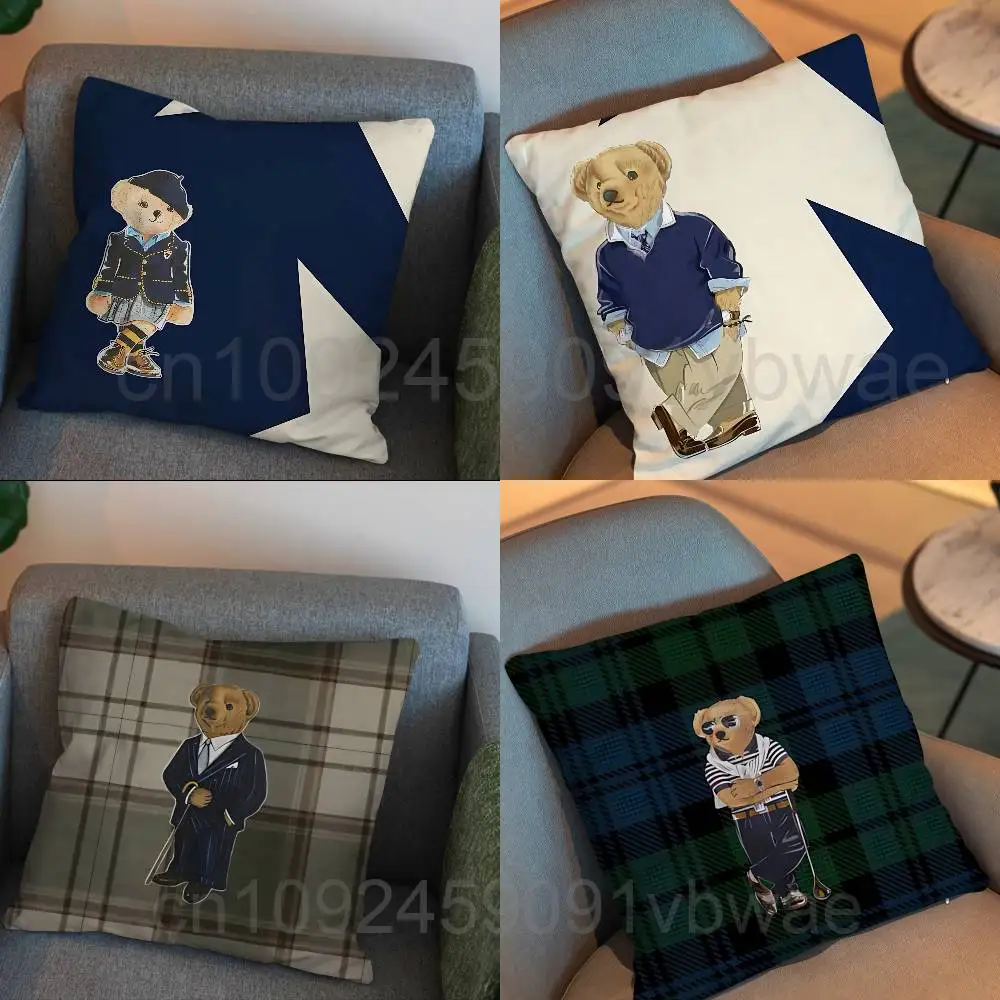 

Furry cute Art Polo Bear Print Throw Pillow Cover 45×45cm Square Cushion Case for Living Room Bedroom Decor