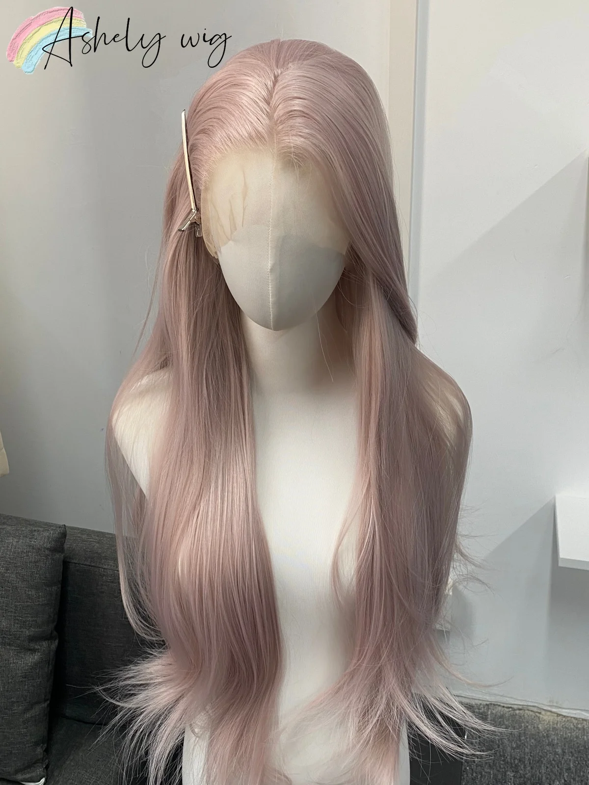 13x4 Ice Pink Wig 30inch Long Straight Wigs  for Women Lace Frontal Natural Looking Lolita Synthetic Lace Wigs Daily for Daily