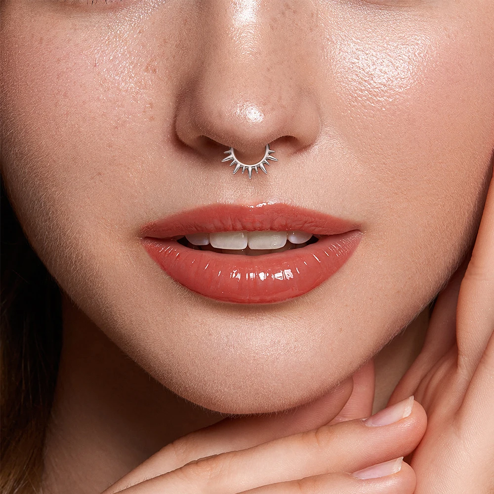 ASTM F136 Titanium Sunburst Nose Ring 16G Hinged Clicker Segment Daith Hoop Earring Cartilage Helix Septum Piercing Jewelry view 5