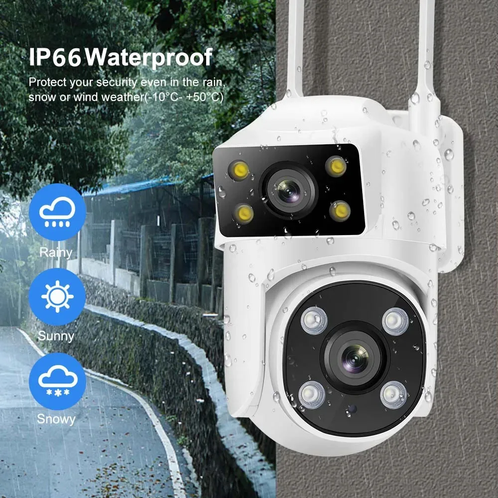 4MP WIFI IP Camera Dual Lens Screen AI Human Tracking Full Color Night Vision Outdoor Wireless Security Survalance PTZ Cameras