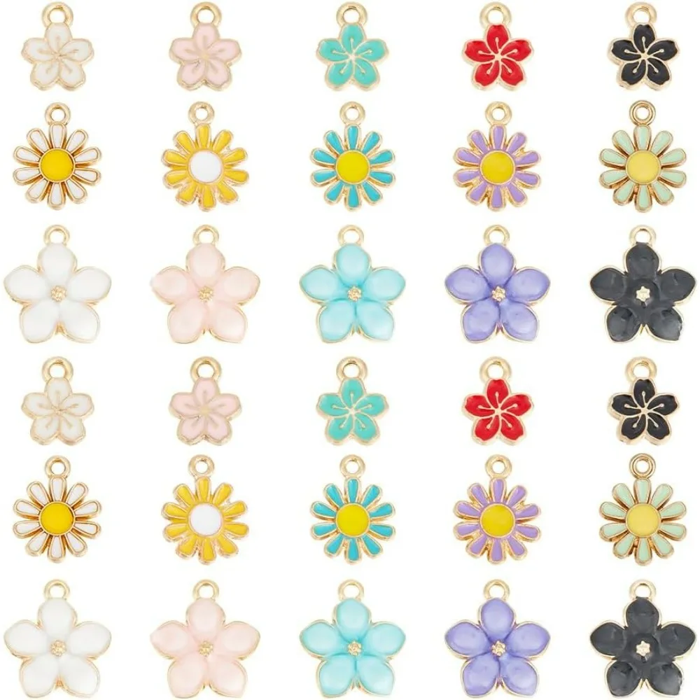 90 Pcs 3 Styles Enamel Flower Charms, Alloy Cherry Blossom Charm Colorful Metal Floral Pendant Cute Daisy Charm for Crafting