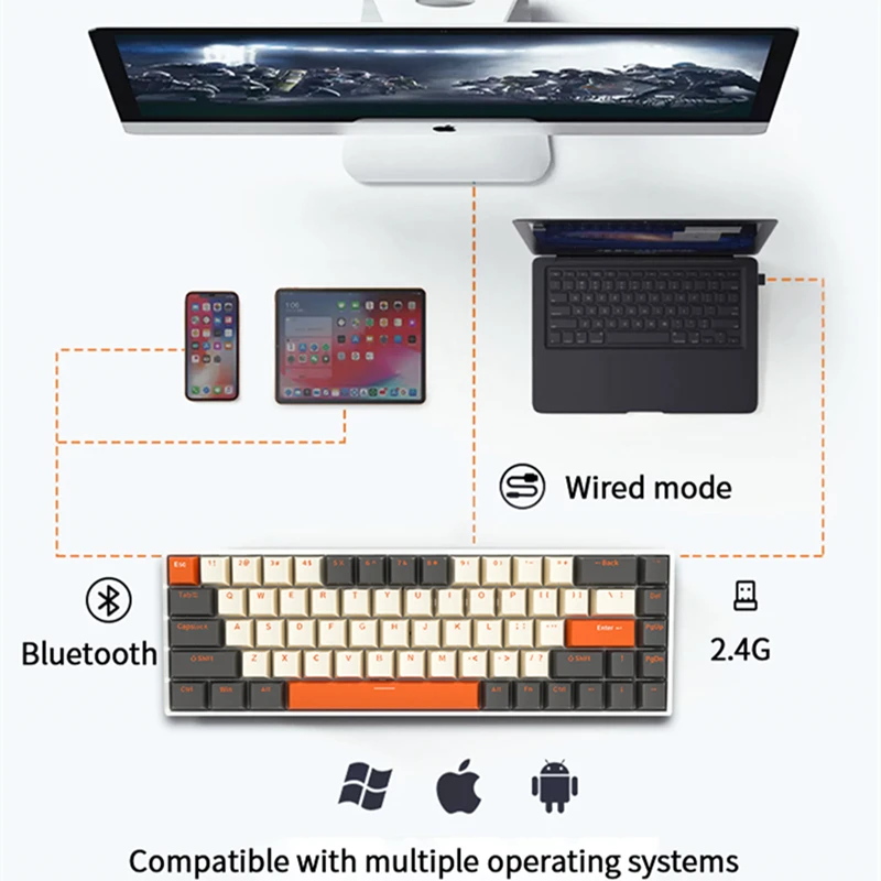 Mathew Tech HW68 Wireless Mechanical Keyboard 68keys Hot Swap 65% Layout RGB For Gaming Keyboard Linear Switch Programmable