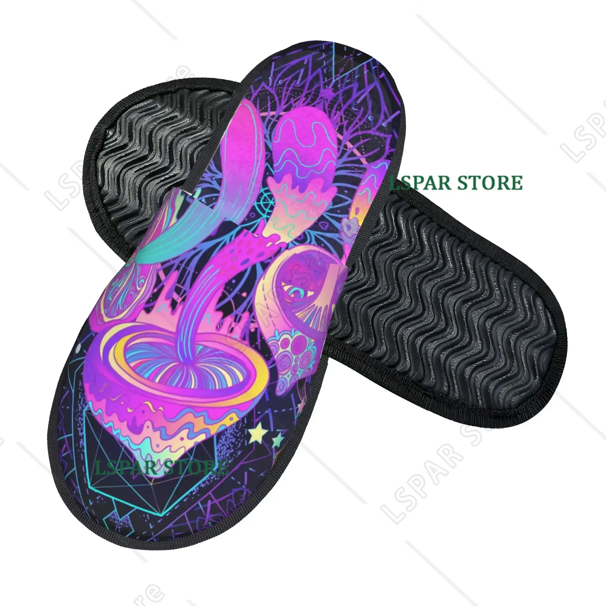Magic Mushroom Trippy Psychedelic Neon Pastel Goth House Slippers Women Memory Foam Slippers Bedroom Dorm Couple Slipper Shoes