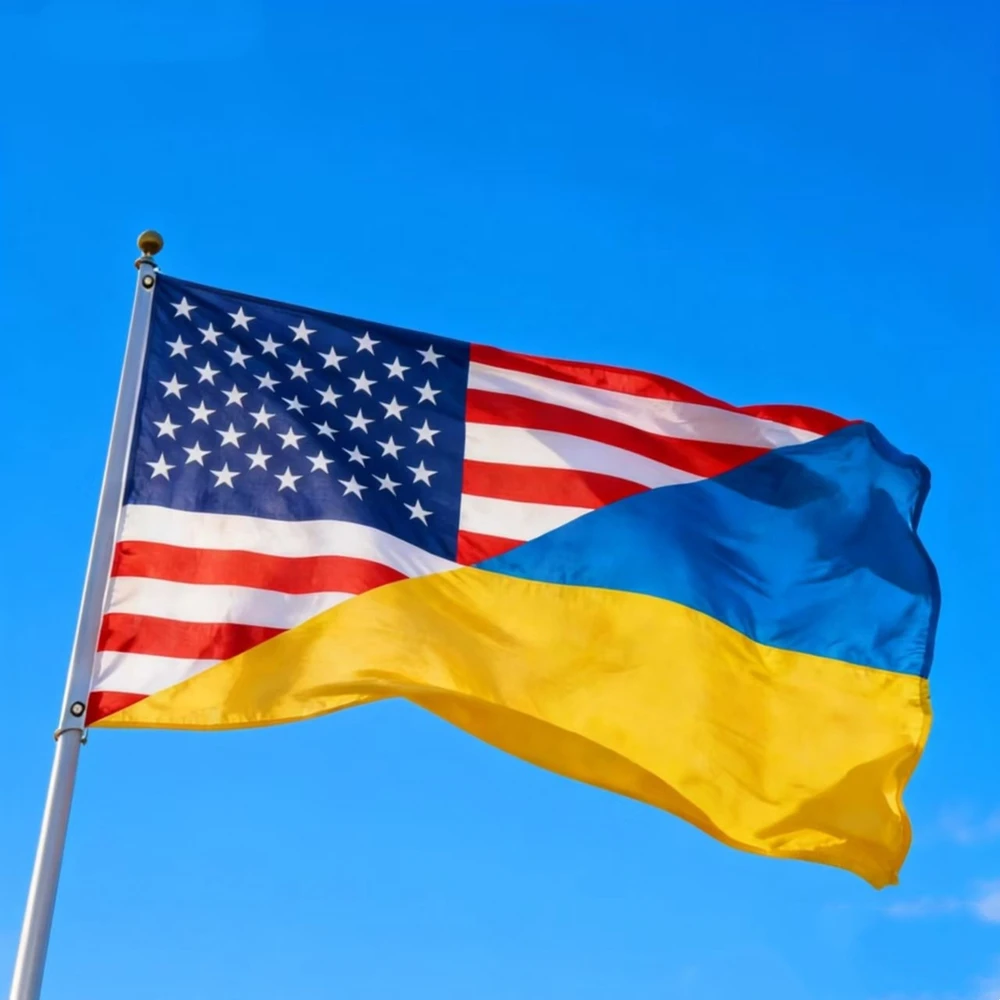 USA Ukraine Flag Combined 2x3ft 3x5ft, Friendship Solidarity Banner Polyester for Outdoor Indoor Decor, Gift for Supporters