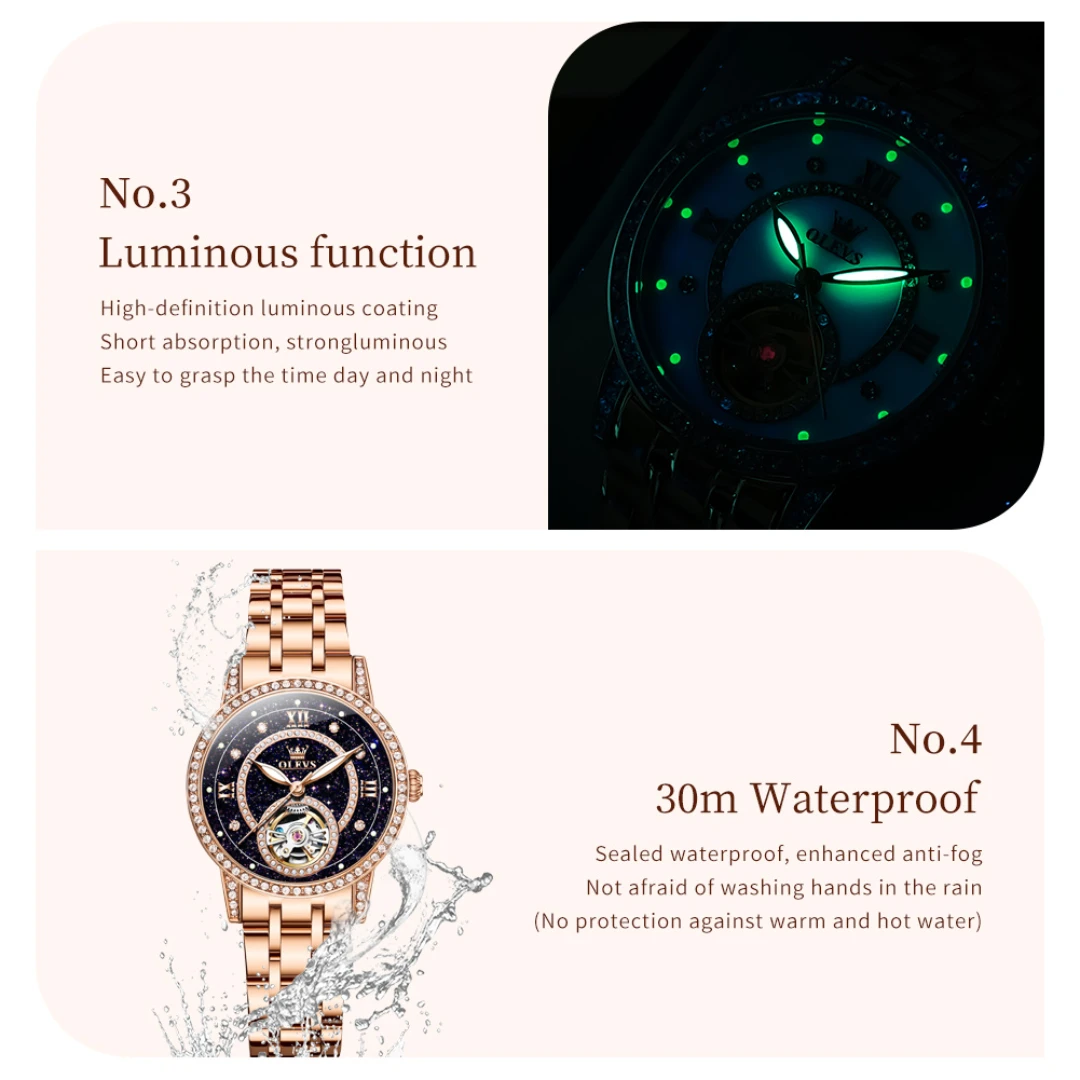 OLEVS 7036, модные механические часы, подарок, ремешок для часов из нержавеющей стали, наручные часы с круглым циферблатом, светящиеся