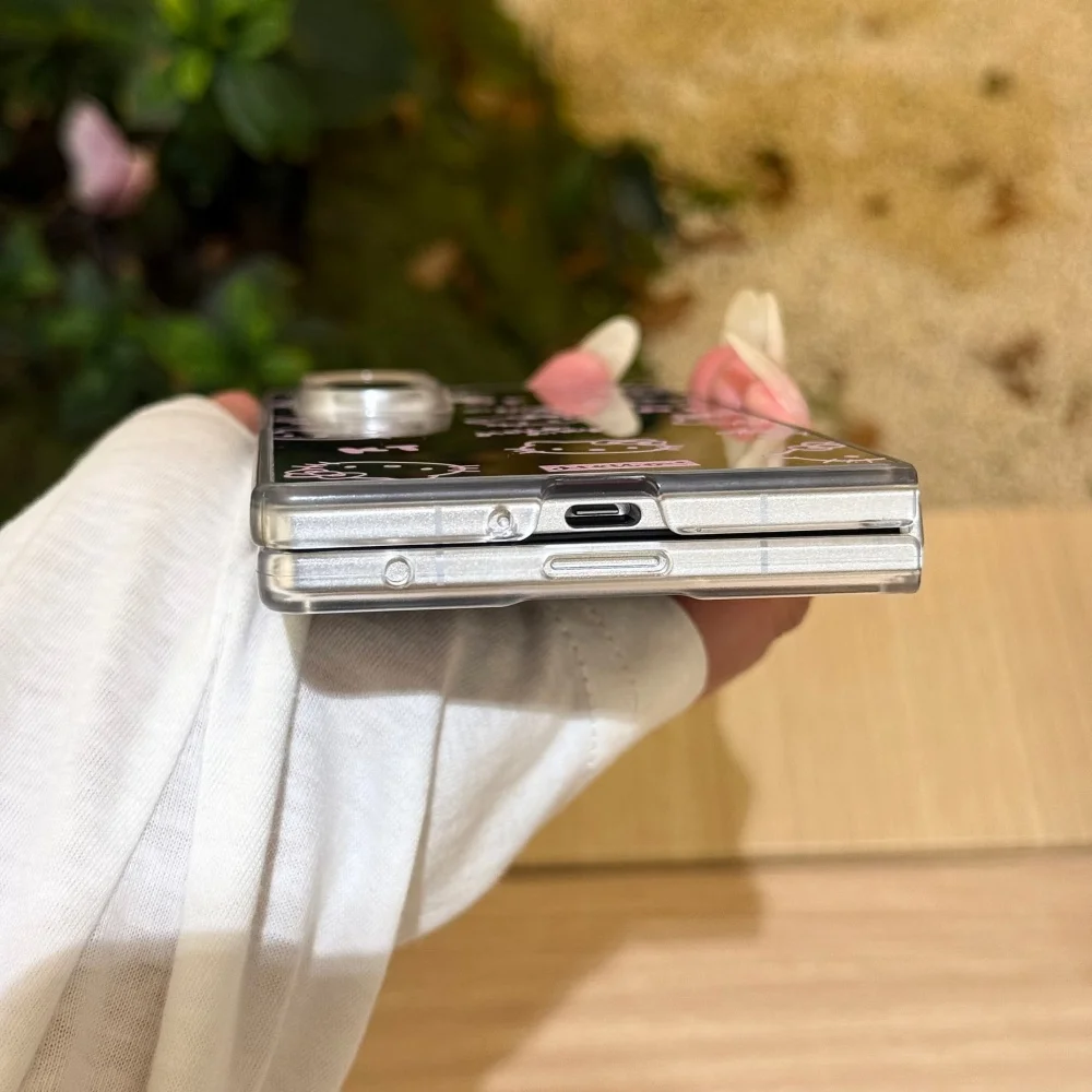 Luxury Makeup Mirror Line KT Cat Short Rope Phone Case For Samsung Galaxy Z Fold 7 6 5 4 3 Shockproof Protective Acrylic Cover view 6