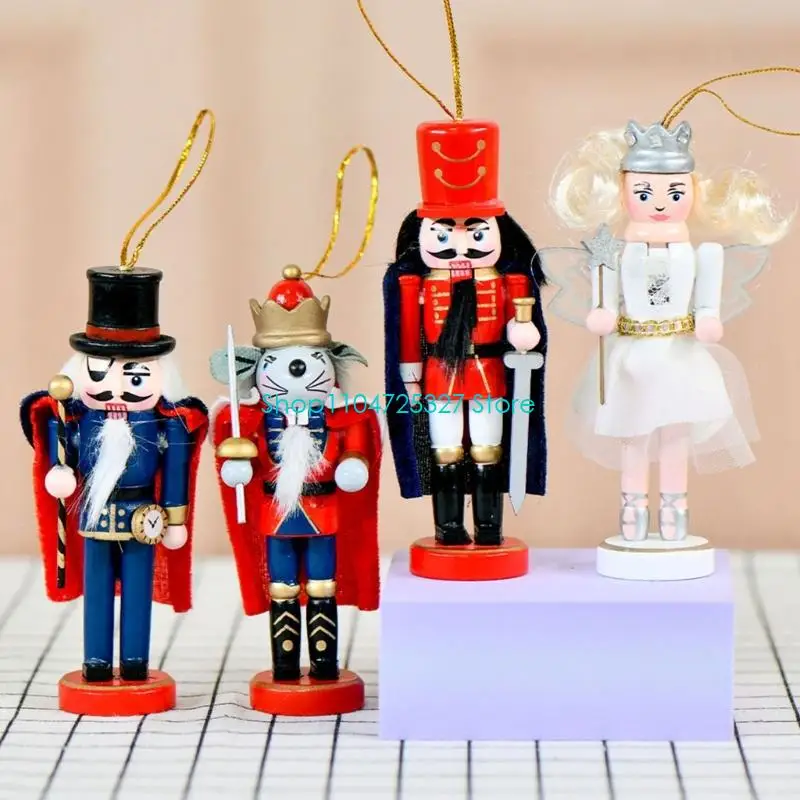 D8KF 4PCS Mouse Princess Nutcrackers Christmas Ornament Party Wooden Hanging Decors