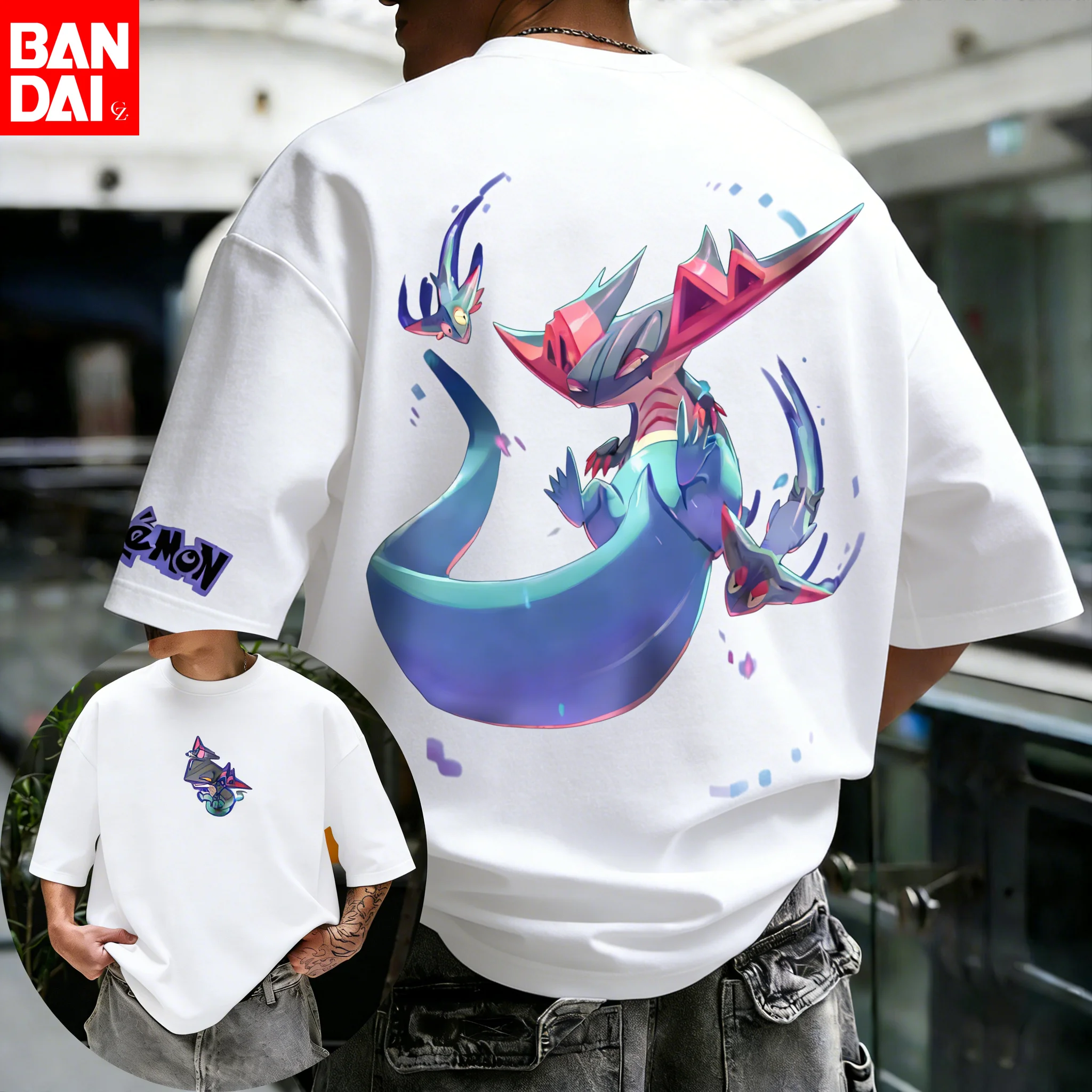

Летняя мужская хлопковая футболка Pokemon 2026 в японском стиле с принтом Gyarados, повседневная одежда большого размера, подарок для любителей аниме