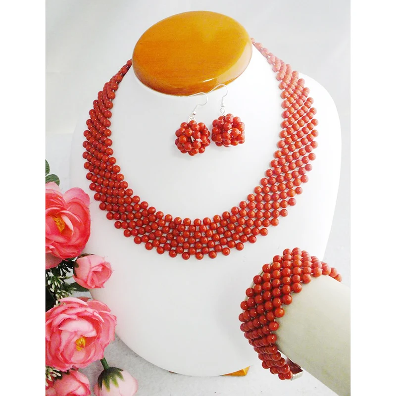 Beauty New Design Coral Beads Necklace Set Jewelry 18