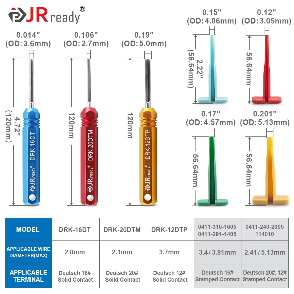 JRready Pin Extractor Tool For Solid/Stamped Contacts Terminal Removal Instrument For Deutsch Connector DT/DTM/DTP/HDP/DRC ,RT1B