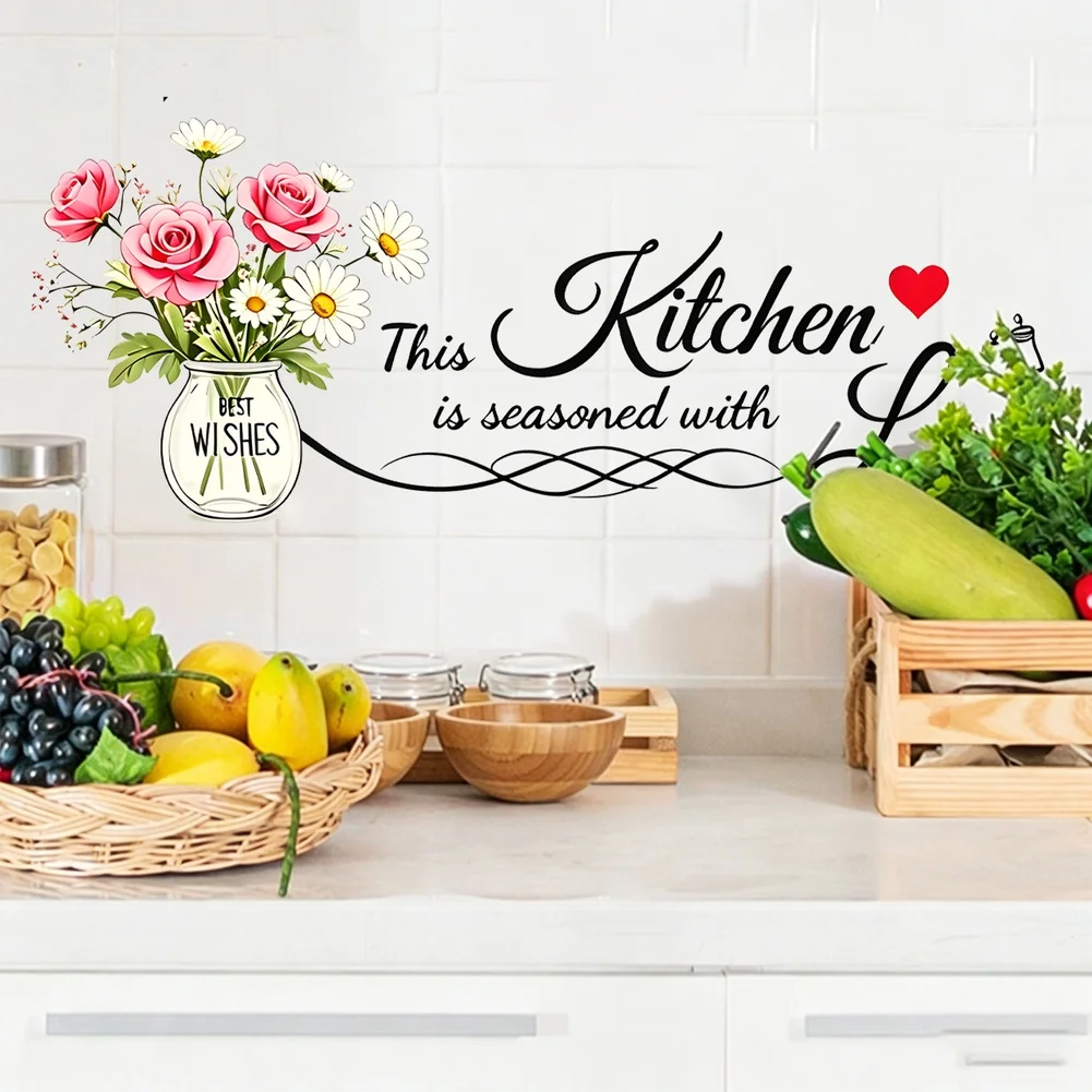 Kitchen Wall Stickers Floral Pattern PVC Decor for Walls Tiles Glass Refrigerator Home Restaurant Living Room Bedroom