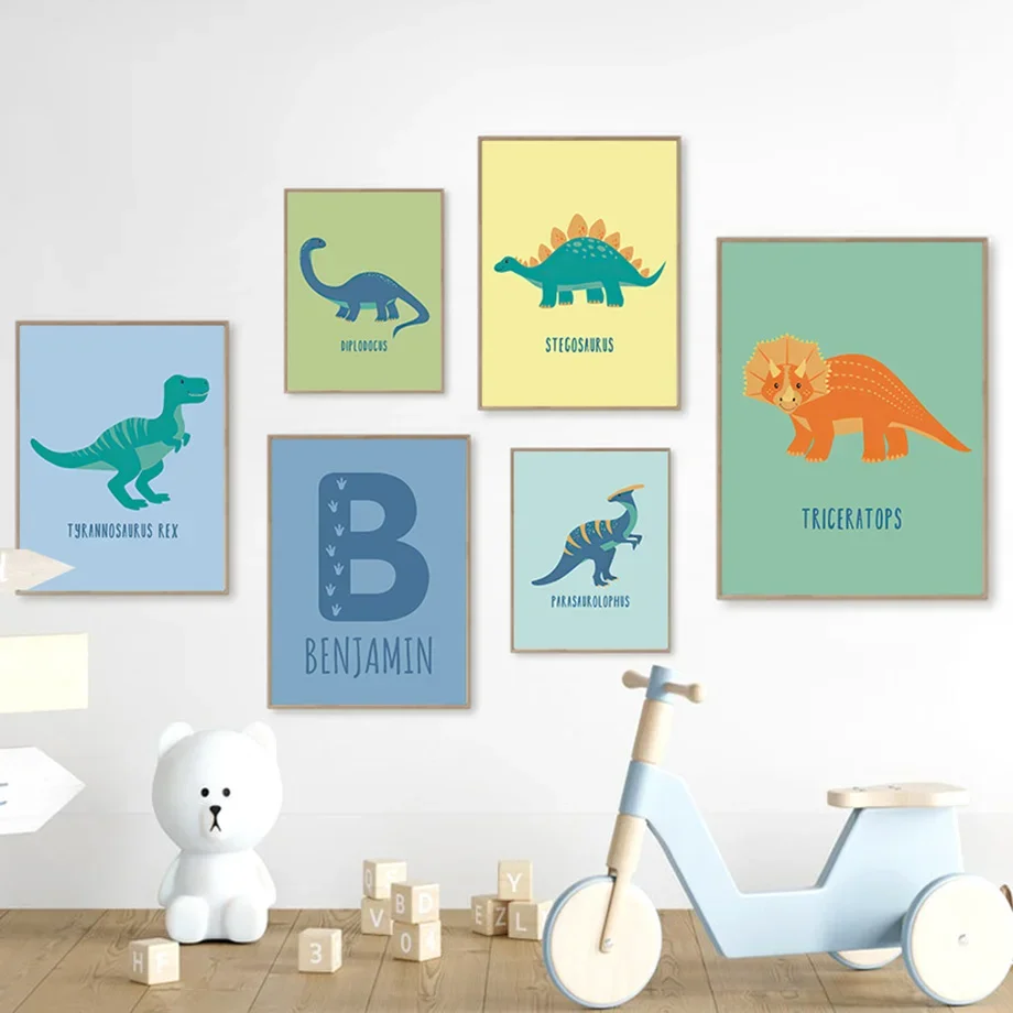 Jurassic Dinosaur Name Custom Diplodocus T Rex Wall Art Canvas Painting Nordic Posters And Prints Wall Pictures Kids Room Decor