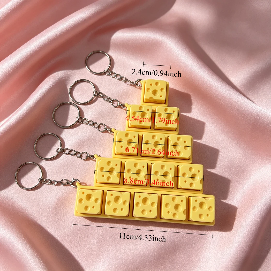 Cheese Shape 3D Printed Keycap Fidget Keychain Clicker Sound Stress Relief Bag Pendant Charms Accessories Christmas Party Gift
