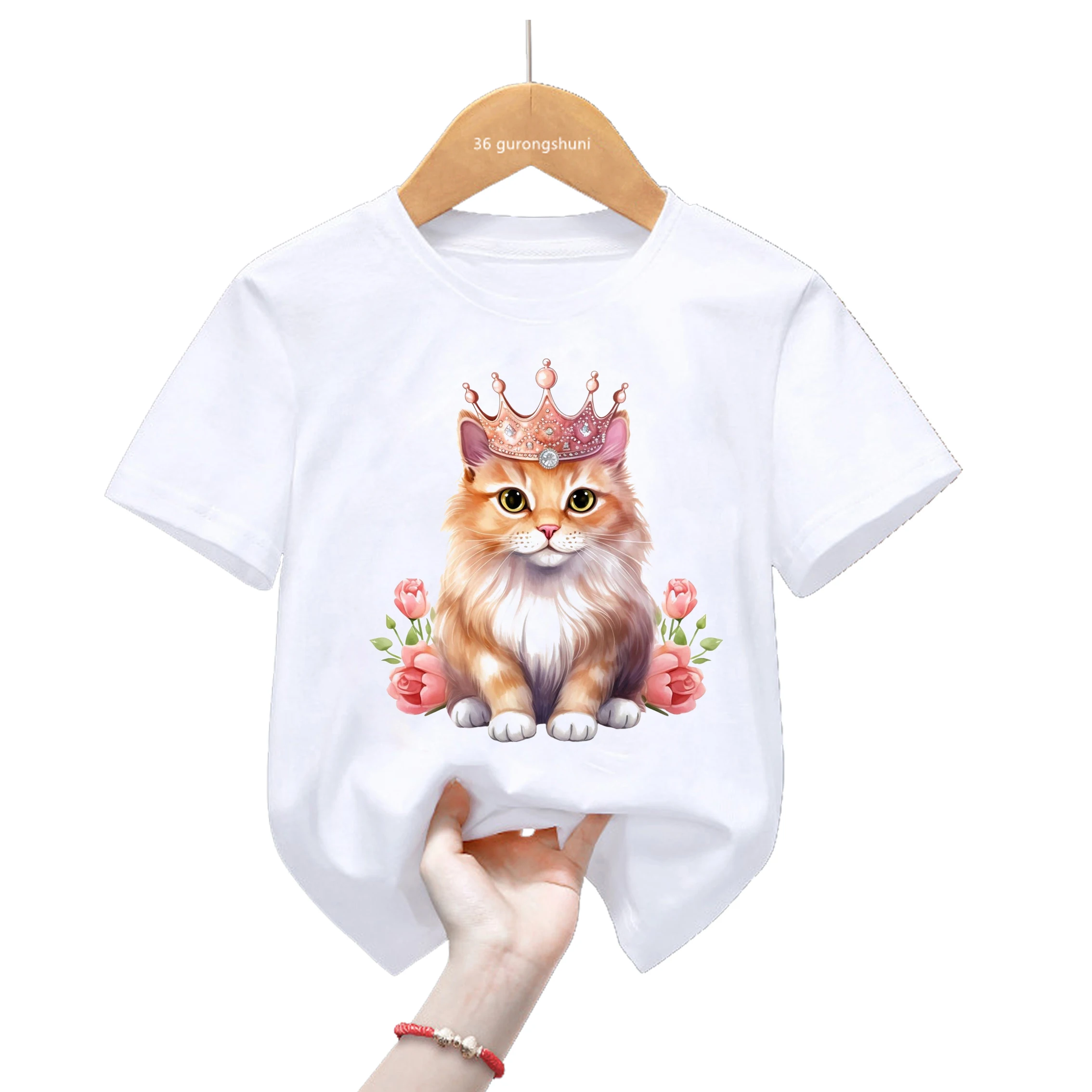 Camiseta infantil com estampa, Princesa Cat, Kawaii, Tops de verão, Roupa de criança, Meninas, Garoto, Harajuku, Roupa de criança