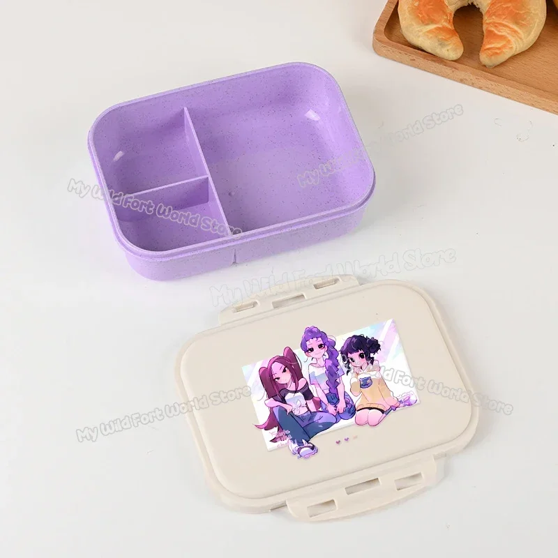Kpob Damon Hunters Lunch Box for Boy Girl Cute Mira Zoey Jinu Portable Plastic Bento Box with Dinnerware Food Fruit Container
