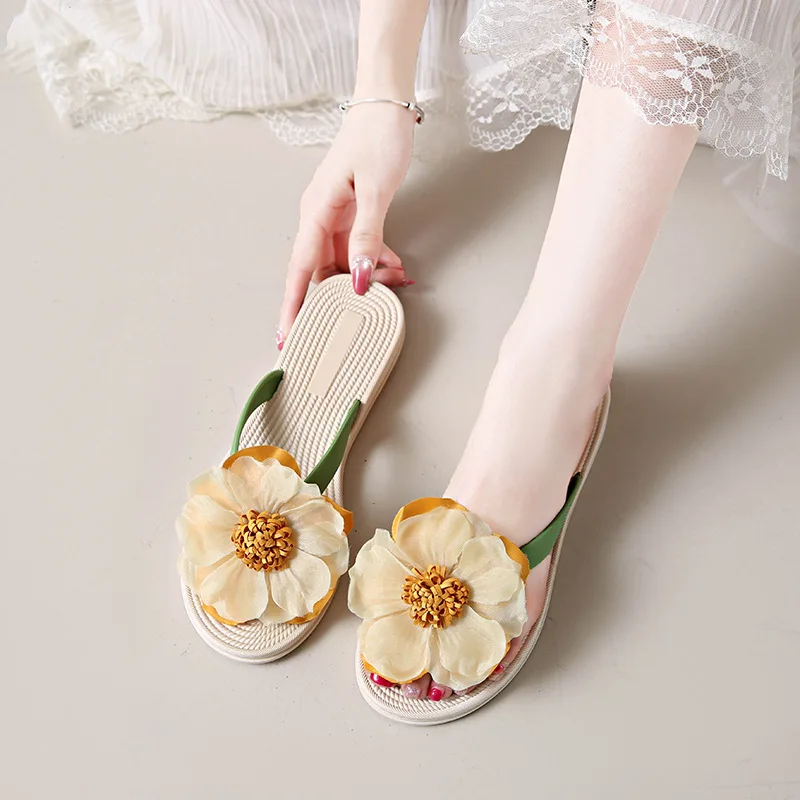 

Fanceey Fairy Style Flat Sandals Summer Flowers Women's Sandals Straw PVC Flip Flops Pastoral Holiday Beach Clip Shoes