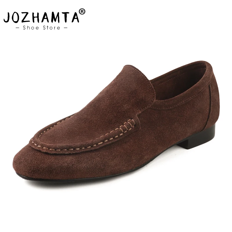 JOZHAMTA Vintage Women Loafers Genuine Leather Suede Low Heels For Spring 2025 Flats Shoes Office Lady Daily Dress Size 34-39