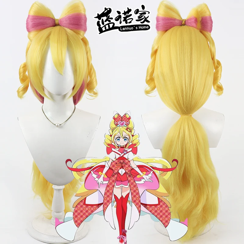 أنيمي Precure ساكورا أوتا شعر مستعار تأثيري هالوين كرنفال الدعائم الطرف الشعر الاصطناعية ألياف مقاومة للحرارة + غطاء شعر مستعار #1