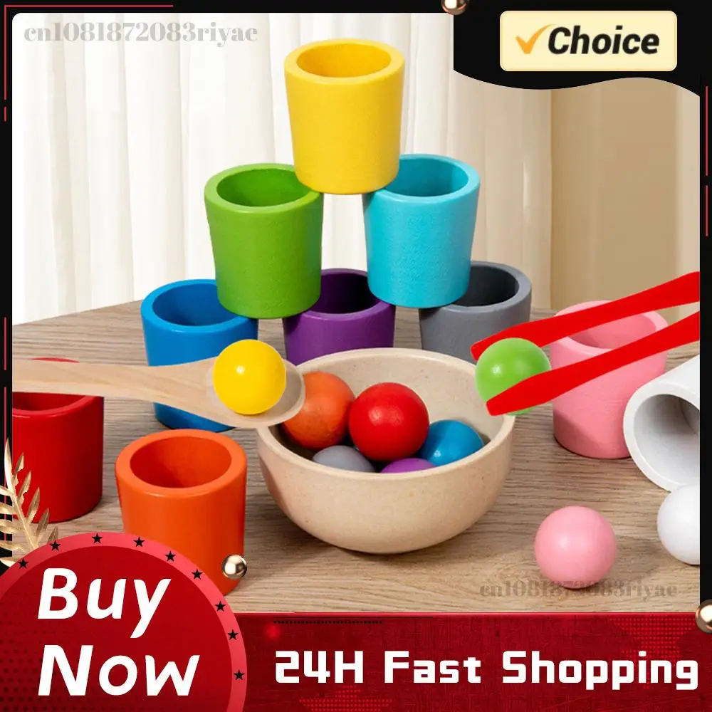 

Развивающие деревянные игры для малышей: сортировка и счет по цветам с радужными шариками в стаканчиках
