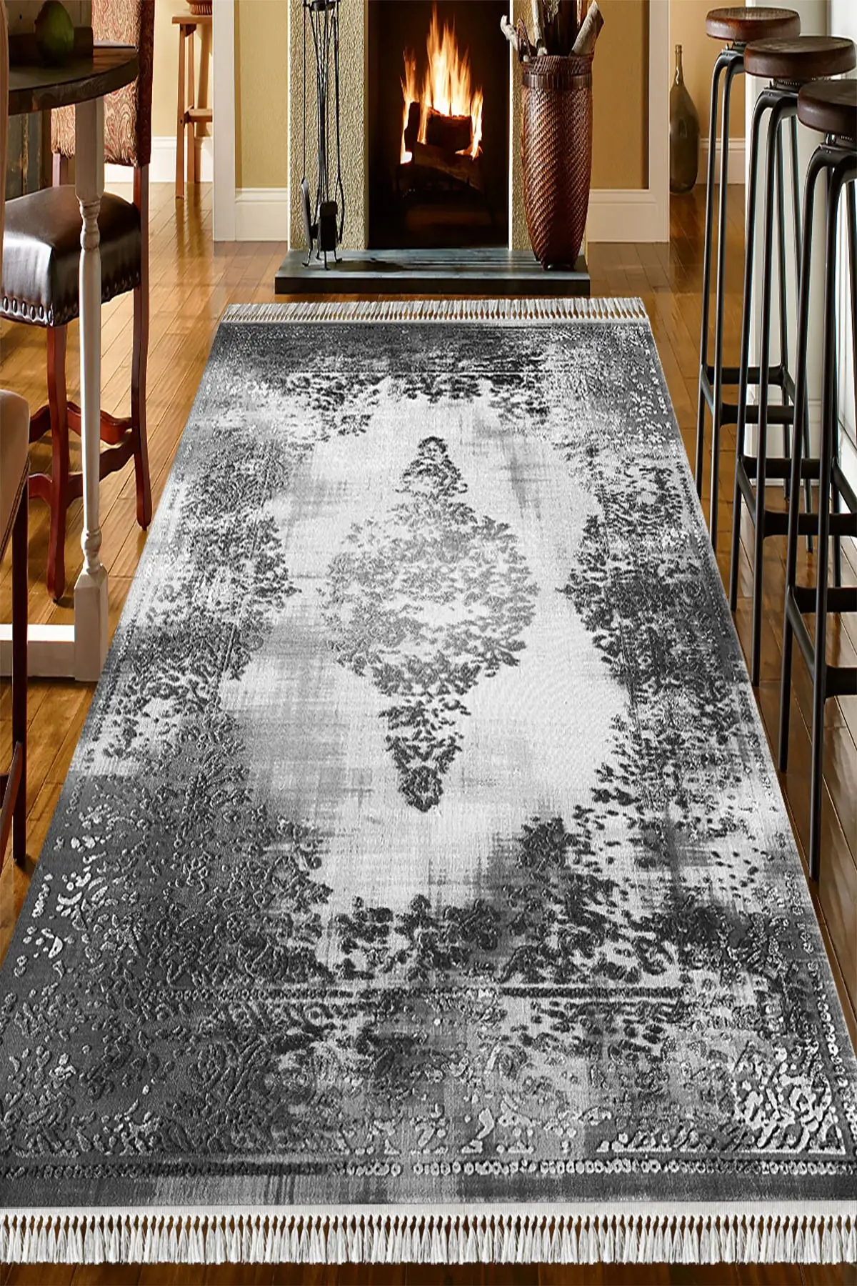 

Dovi digital printed non-slip base washable woven effect gray patterned living room carpet