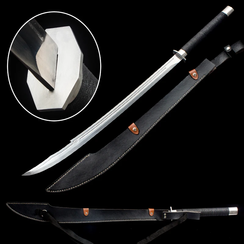 

Chinese OXtail Sword Wushu Props High Manganese Steel PU Sheath History Saber Swords Training And Collection Use Not Sharp