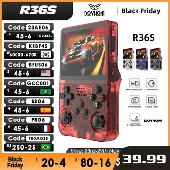 R36S Retro Console per videogiochi portatile Sistema Linux Schermo IPS da 3,5 pollici Lettore video tascabile portatile 64G 128GB Giochi Ragazzo regalo