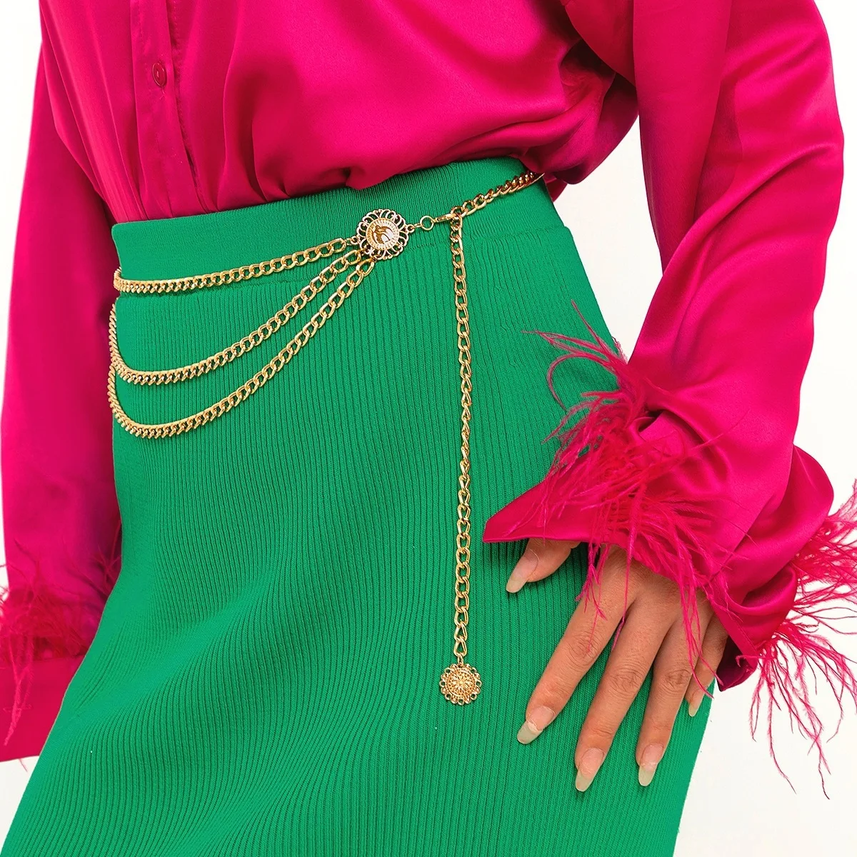 European and American Women's Alloy Multi-layer Exaggerated Body Chain Trendy Retro Queen Head Pendant Versatile Waist Chain