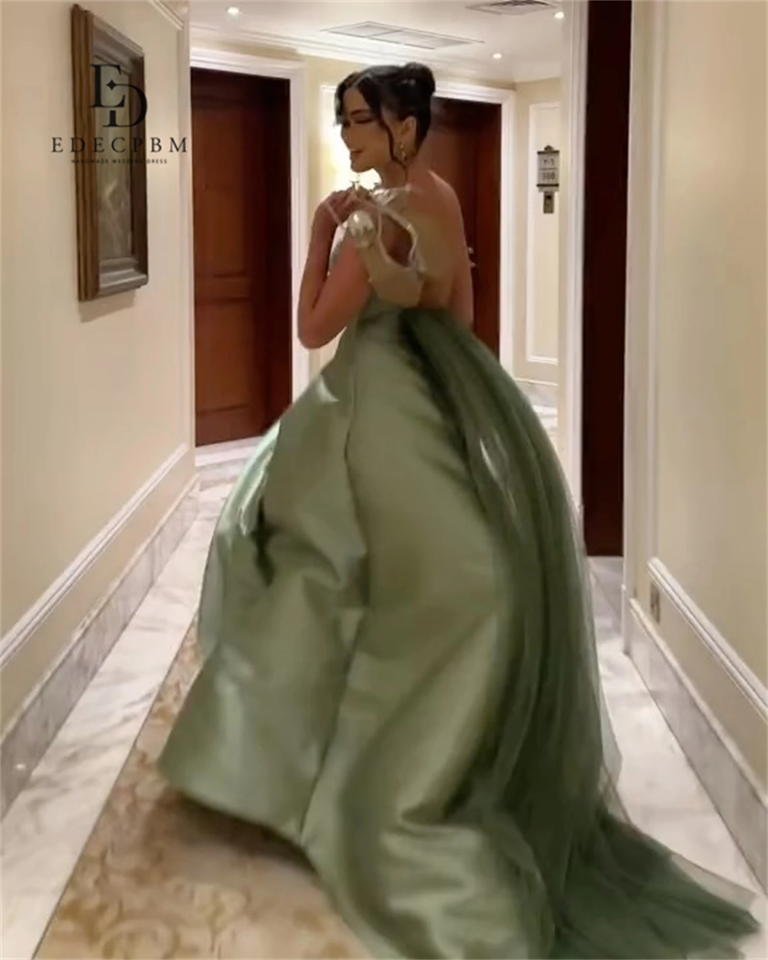 EDECPBM-vestidos elegantes personalizados para ocasiones especiales, vestido de noche verde para mujer, largo hasta la espalda de satén, novedad en vestidos