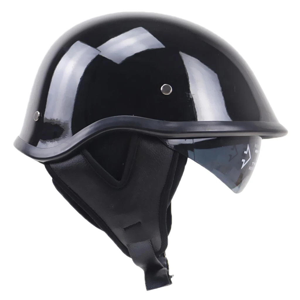 

Glossy Black DOT Motorcycle Half w/ Drop Visor for Cruiser Chopper Biker