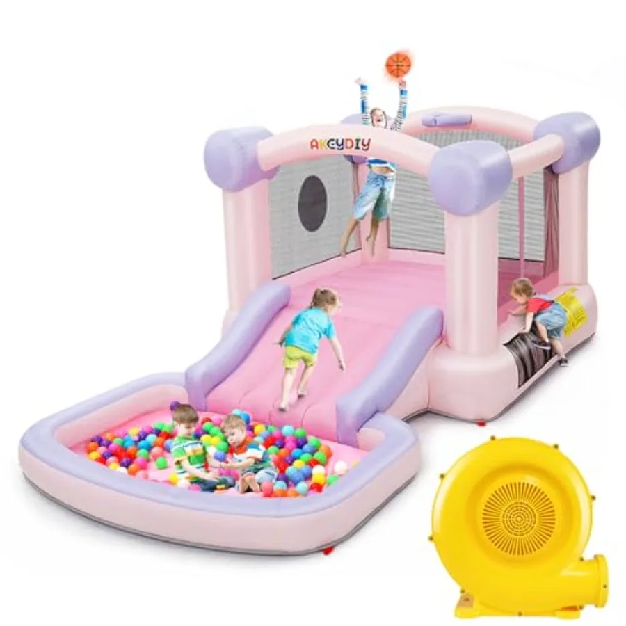 

Надувной батут-замок с горкой для дня рождения, розовый, для использования в помещении и на улице, с воздуходувкой UL в комплекте
