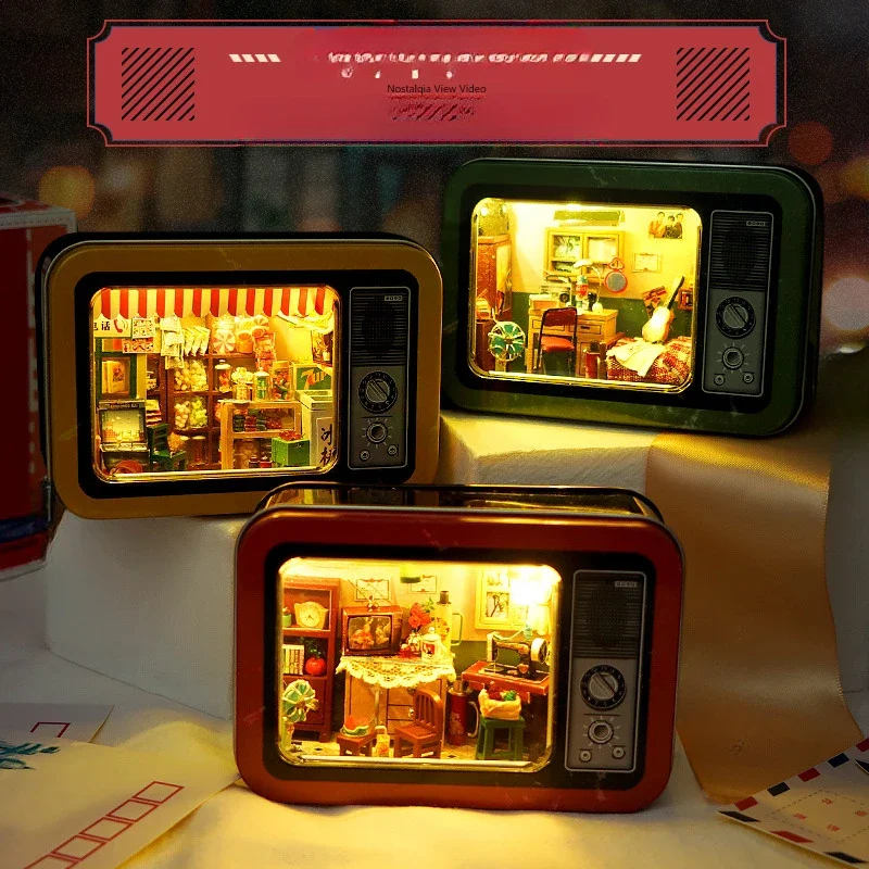 DIY Retro Cabin Ornaments, Handmade Iron Box, Childhood Memory Model, Developing Children\'s Intelligence, Home Decoration