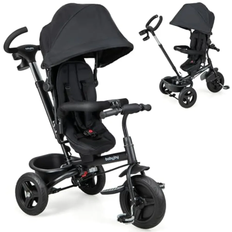 

Детский трехколесный велосипед BABY JOY 6 в 1 для малышей с реверсивным сиденьем, регулируемым козырьком, родительской ручкой, 5-точечными ремнями безопасности, полиуретановыми колесами и отсеком для хранения