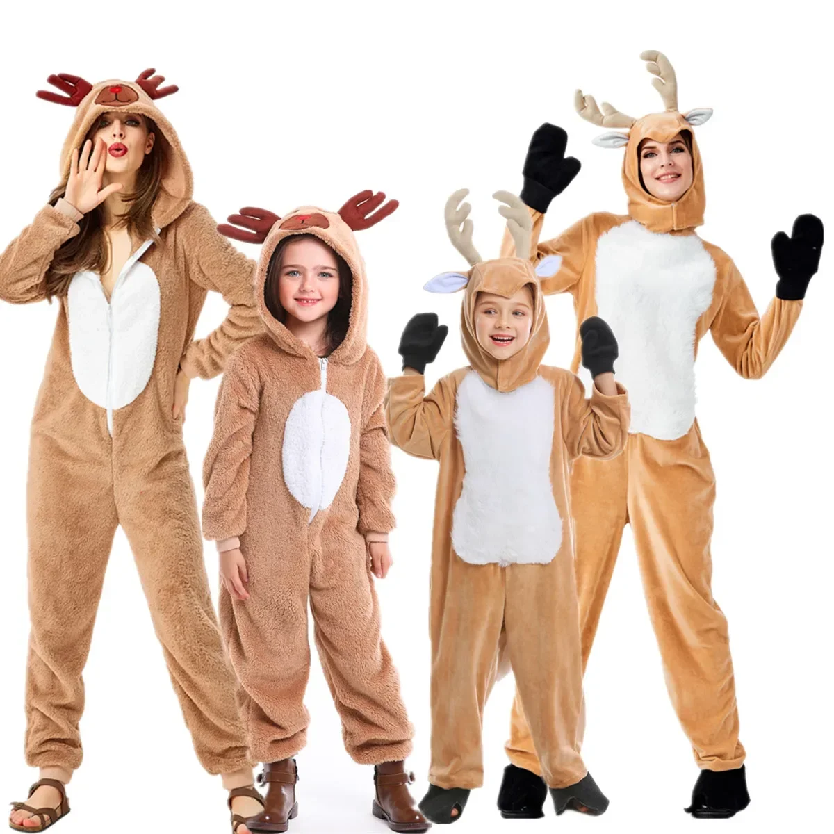 

Carnival Party Children's Role Playing Costume Christmas Halloween Stage Performance Reindeer Family Parent-Child Jumpsuits