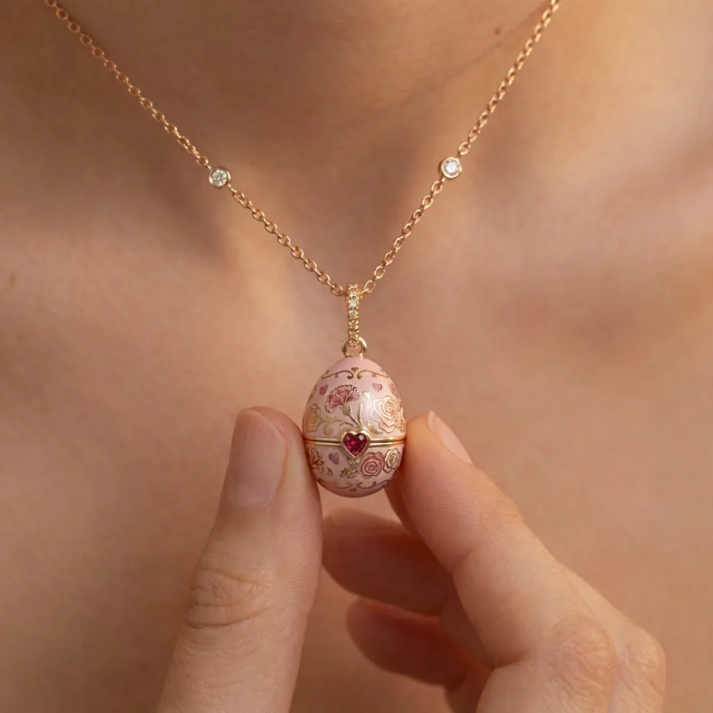 New Arrival Pink Color Necklace Light Luxury Openable Eggshell Design Mother's Day Gift Niche Necklace Jewelry For Women