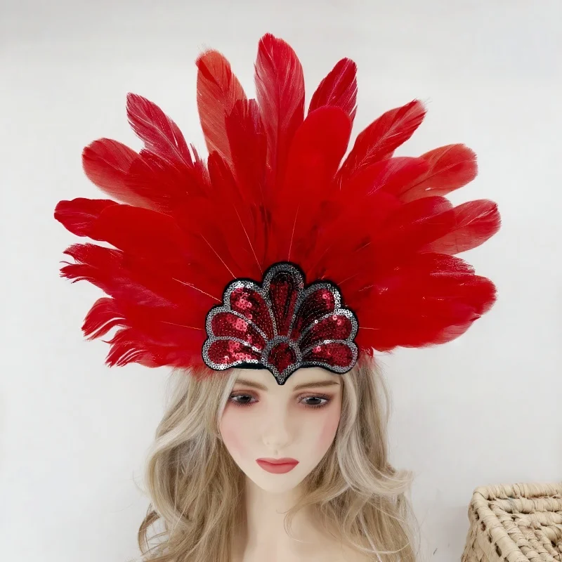 フェザーヘッドバンド-グースフェザーヘアフープ-スパンコールヘッドドレス-伸縮性ヘッドウェア-パーティー-ウェディング-ハロウィンコスチューム-ステージダンス装飾