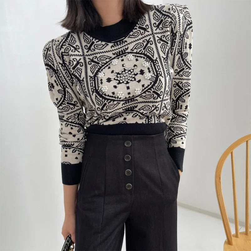

New Autumn fashion Women Sweater Y2K Retro Thickened Cashmere Pullover Female Long Sleeve short Knit Blouse Crop Top 5926