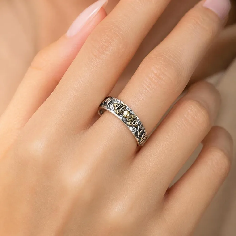 Elegant Chinese Pixiu Ring Silver Plated Unisex Wealth Amulet Ring Adjustable Portable Lucky Jewelry Ring Amulet Protection