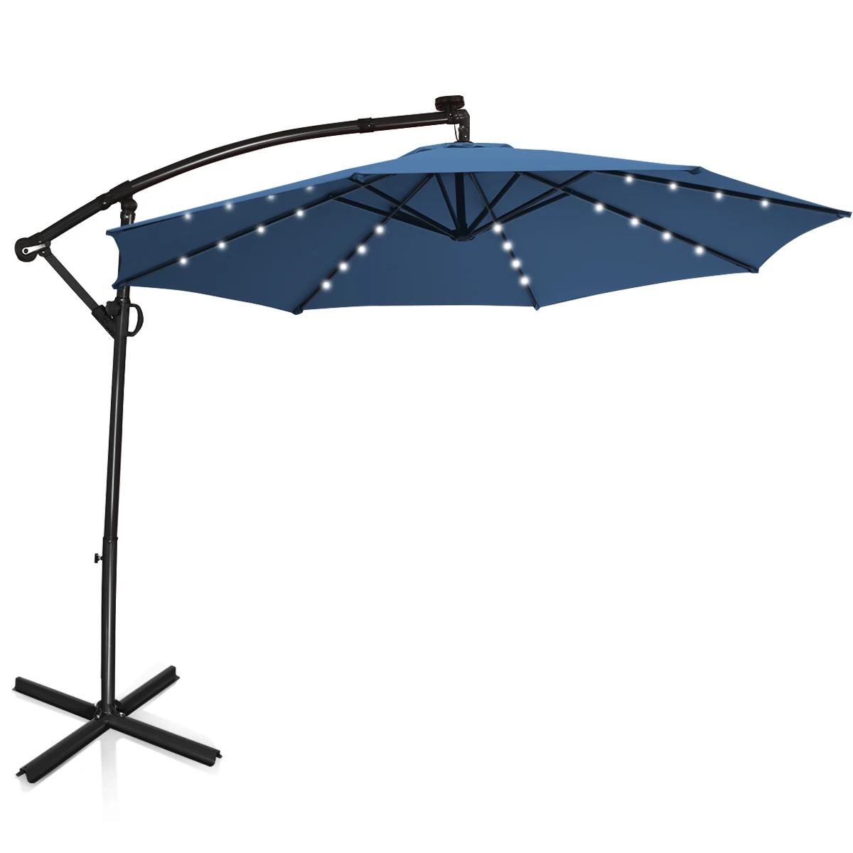 

10FT Patio Offset Umbrella Solar Powered LED 360° Rotation Aluminum Blue