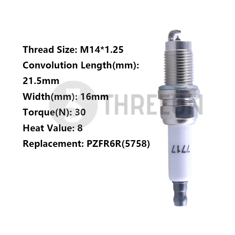 

THREEON 1/4/6pc K8RFCI-T(7717) Iridium Spark Plug For VW Tiguan Passat 1.4T Skoda Octavia Superb Replace PZFR6R(5758) M14*1.25