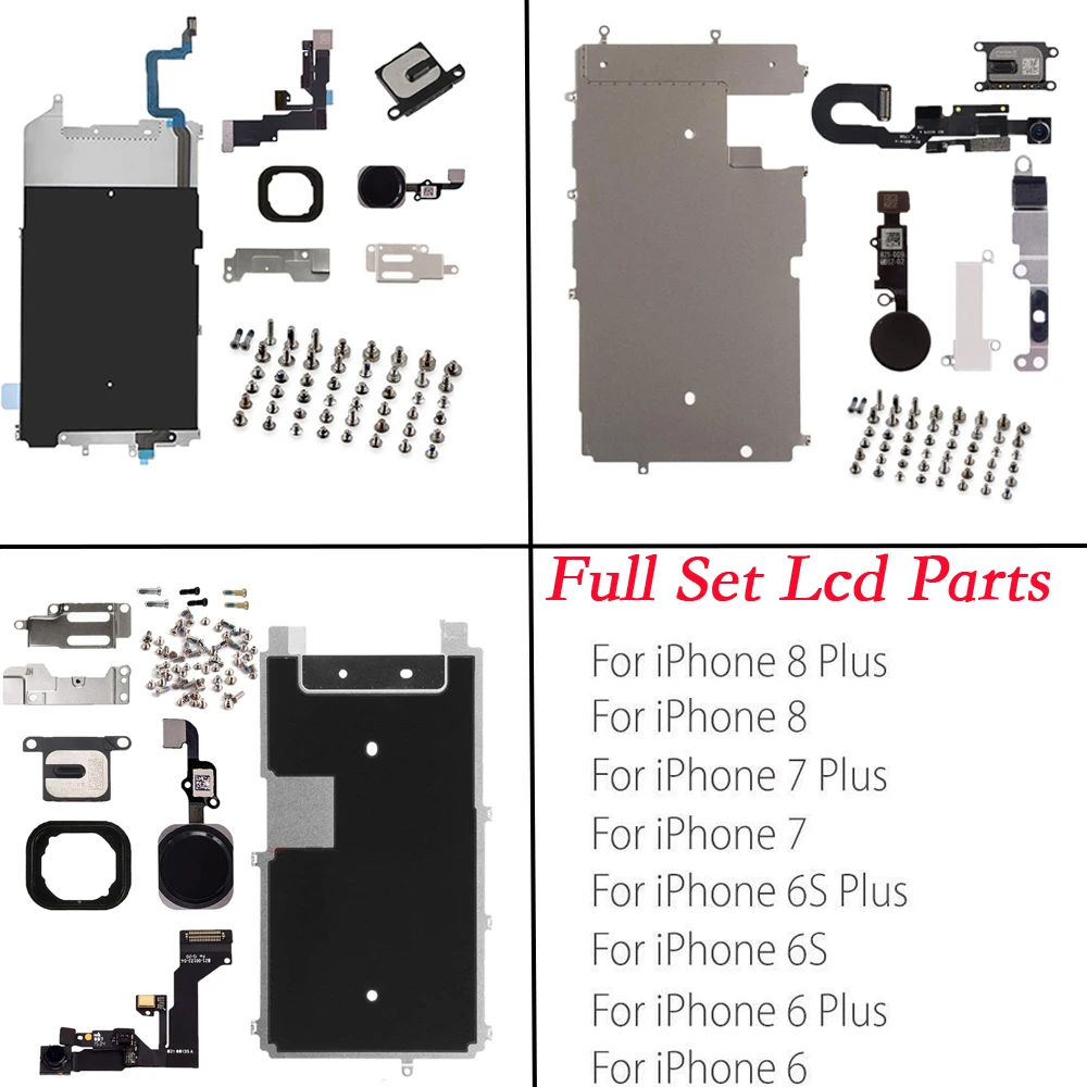 Full Set LCD Parts For iPhone 6 6P 6S 7 7P 8 Plus Front Camera Home Button Key Flex Cable Screen Metal Bracket  With Full Screws