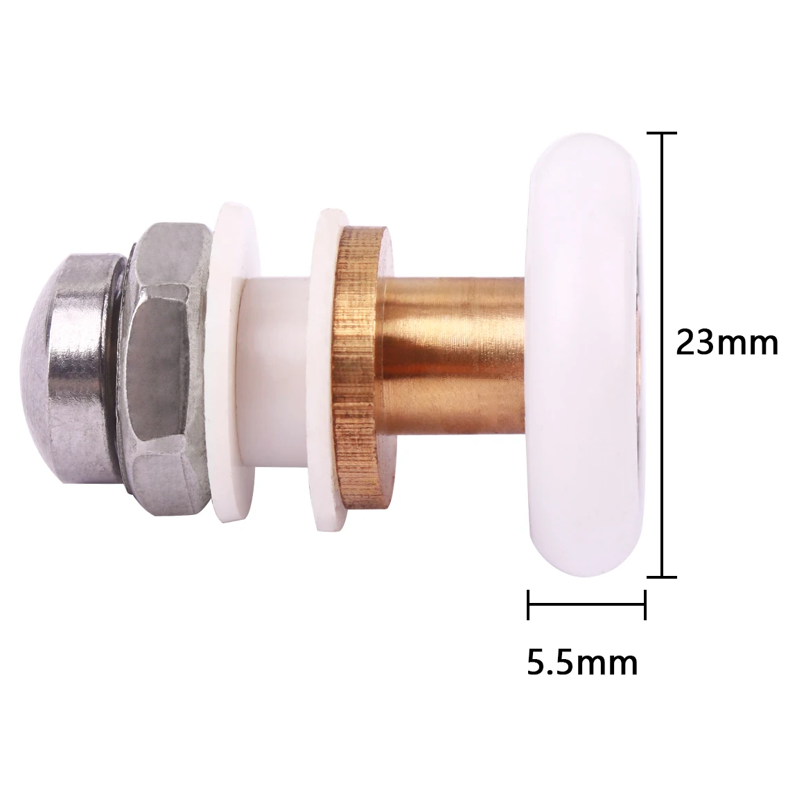 Latão vidro deslizante porta roda rolo, único excêntrico, polia do armário, 5-7mm, 20mm, 23mm, 25mm, 27mm, 4pcs