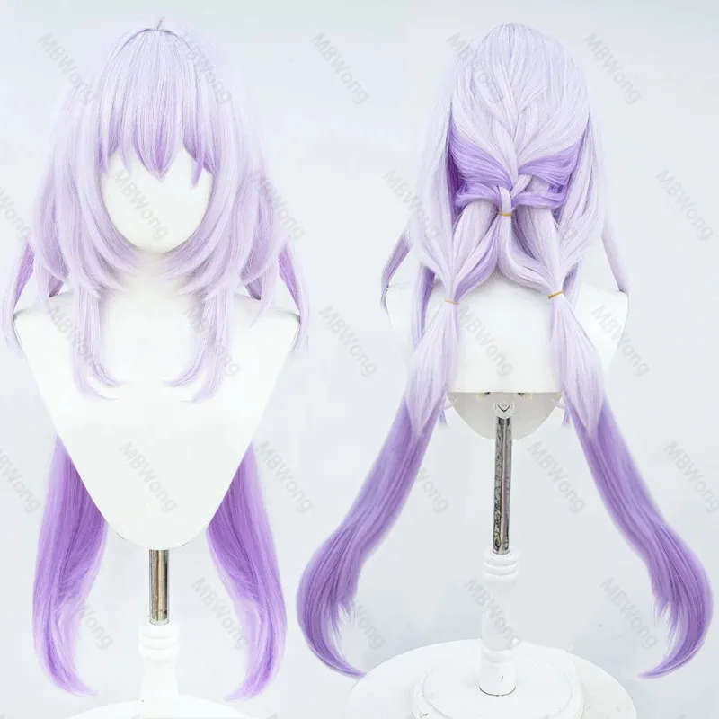 CyGame Honkai: ستار السكك الحديدية الخروع شعر مستعار تأثيري الخروع تأثيري شعر طويل 100 سنتيمتر شعر مستعار التدرج الأرجواني لعب الأدوار شعر مستعار ل Hallowmas