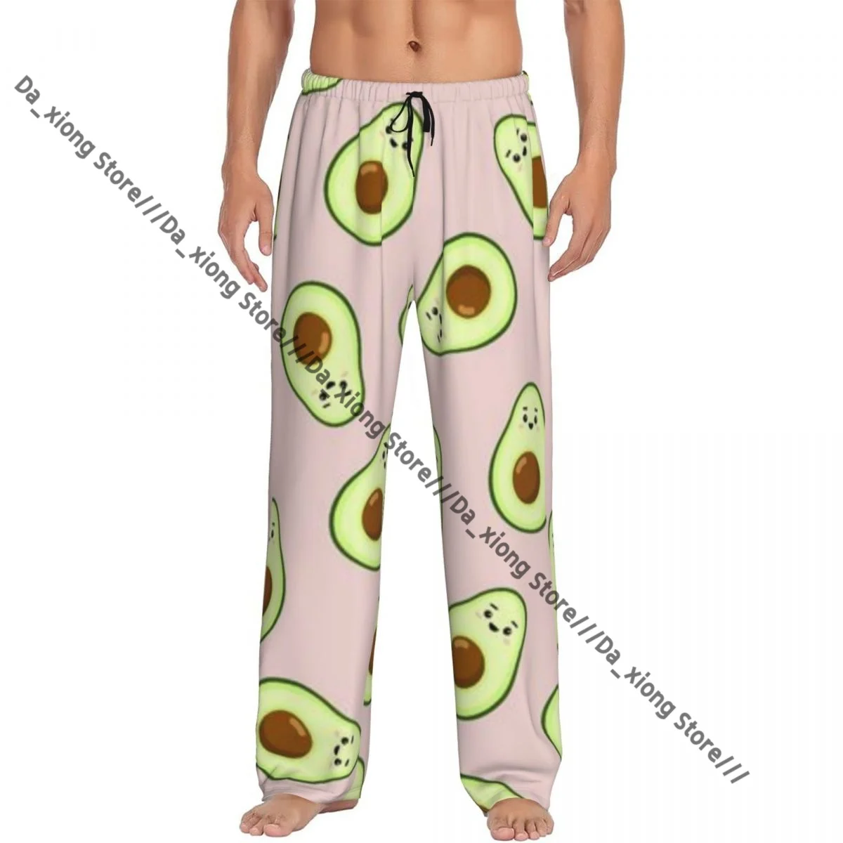 

Мужская повседневная пижама, длинные брюки, свободный эластичный пояс, авокадо, розовый фон, уютная одежда для сна, домашние брюки для отдыха